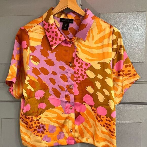 House of Harlow 1960 Short Sleeve Print Button Up Shirt Sz S - Picture 1 of 4
